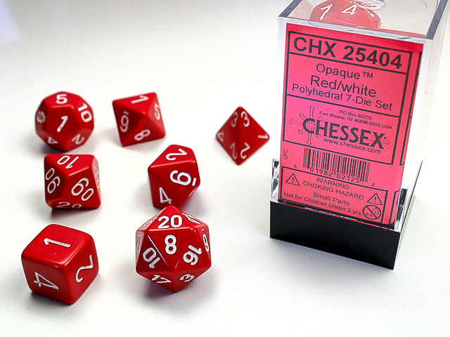 Chessex 7-Die set - Opaque - Red/white