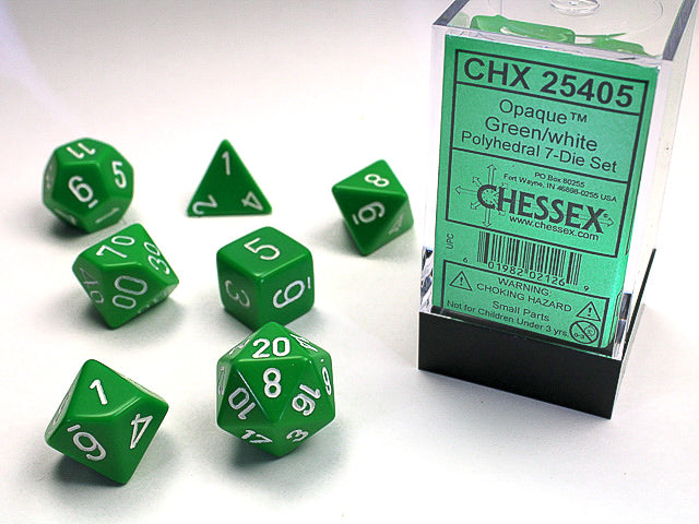 Chessex 7-Die set - Opaque - Green/white