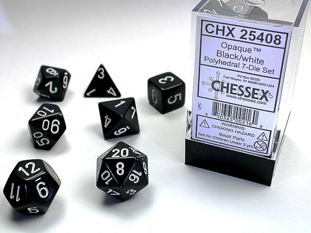 Chessex 7-Die set - Opaque - Black/white