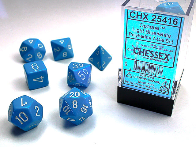 Chessex 7-Die set - Opaque - Light Blue/white