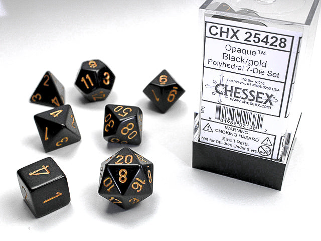 Chessex 7-Die set - Opaque - Black/gold