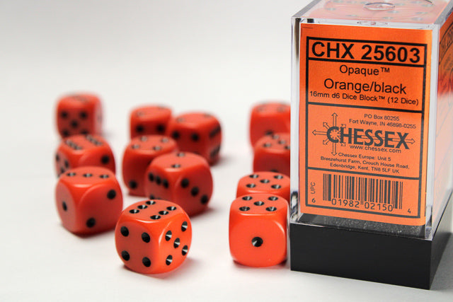 Chessex 16MM D6 Dice - Opaque - Orange/black