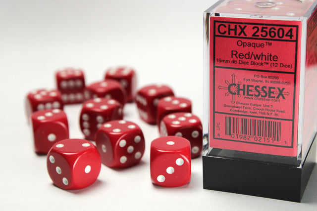 Chessex 16MM D6 Dice - Opaque - Red/white