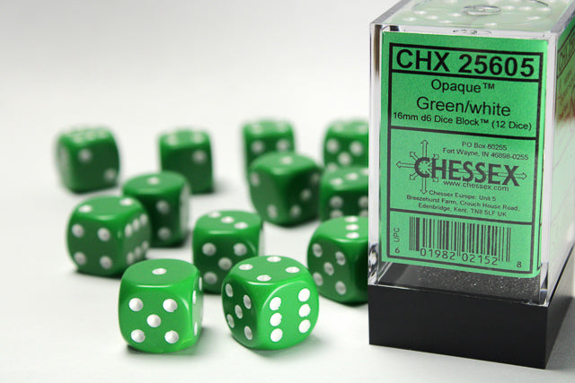 Chessex 16MM D6 Dice - Opaque - Green/white