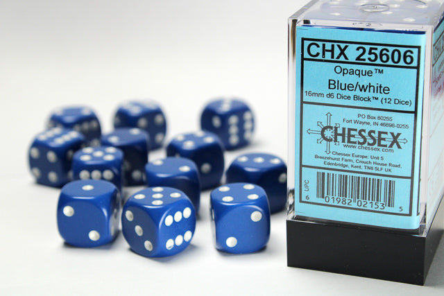 Chessex 16MM D6 Dice - Opaque - Blue/white