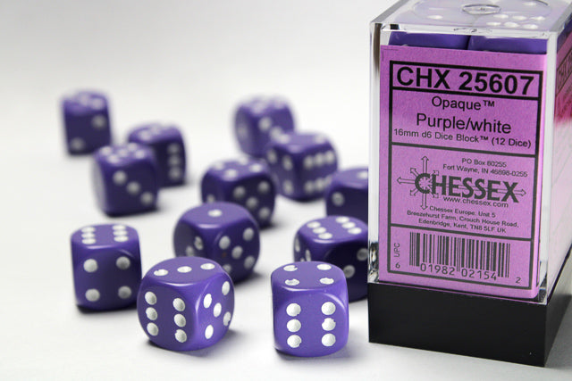 Chessex 16MM D6 Dice - Opaque - Purple/white