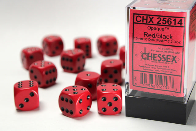 Chessex 16MM D6 Dice - Opaque - Red/Black