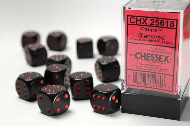 Chessex 16MM D6 Dice - Opaque - Black/red
