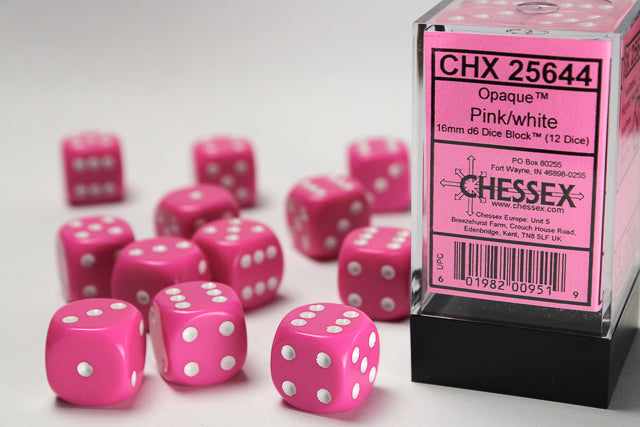 Chessex 16MM D6 Dice - Opaque - Pink/white