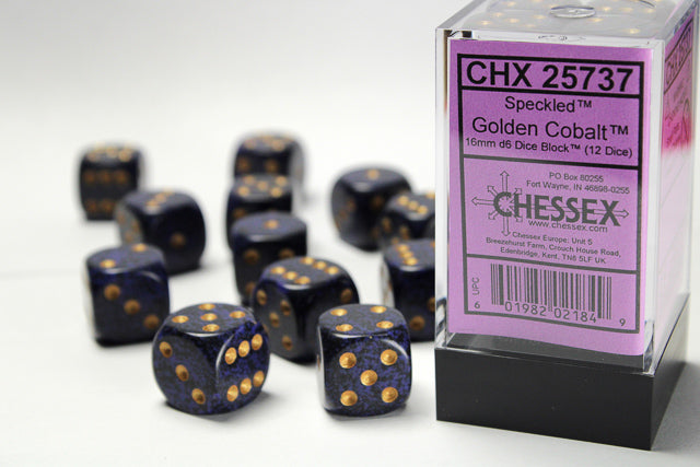 Chessex 16MM D6 Dice - Speckled - Golden Cobalt