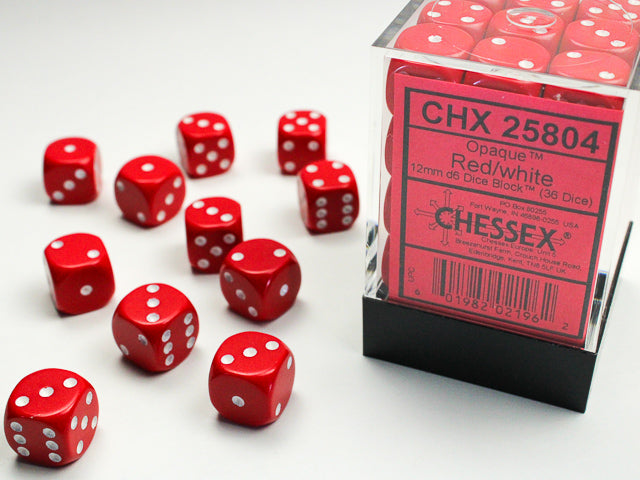 Chessex 12MM D6 Dice - Opaque - Red/White