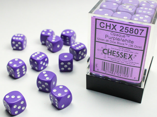 Chessex 12MM D6 Dice - Opaque - Purple/White