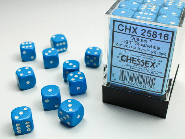 Chessex 12MM D6 Dice - Opaque - Light Blue/white