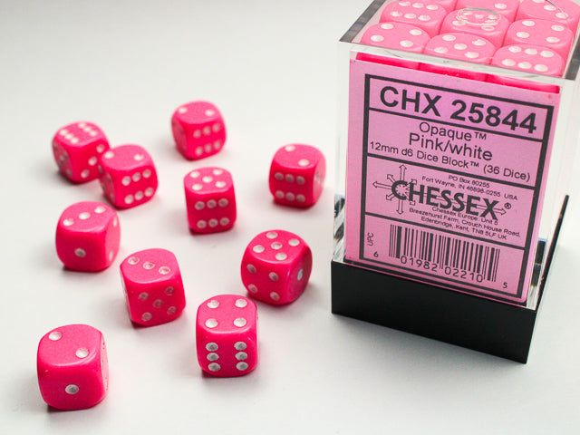 Chessex 12MM D6 Dice - Opaque - Pink/white