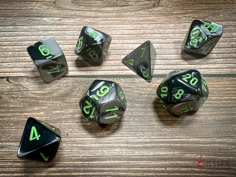 Chessex 7-Die set - Gemini - Black-Grey/green