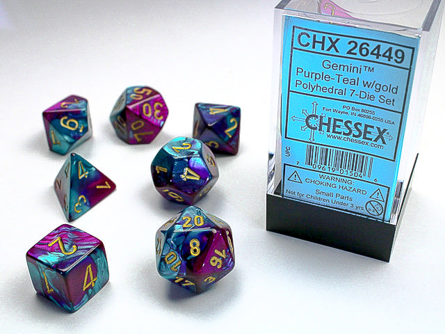 Chessex 7-Die set - Gemini - Purple-Teal/gold