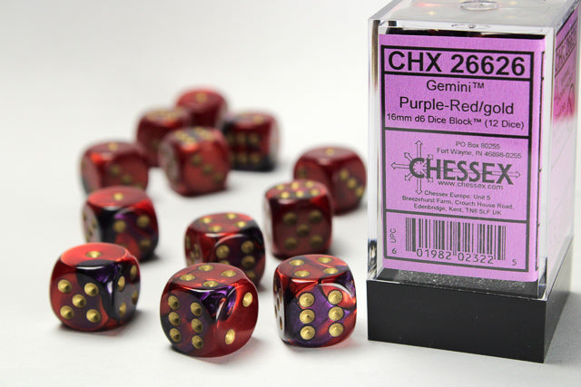 Chessex 16MM D6 Dice - Gemini - Purple-Red/gold