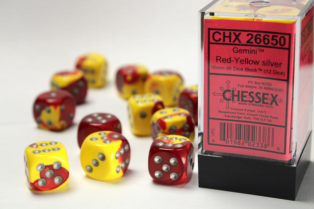 Chessex 16MM D6 Dice - Gemini - Red-Yellow/silver