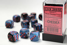 Chessex 16MM D6 Dice - Gemini - Black-Starlight/Red