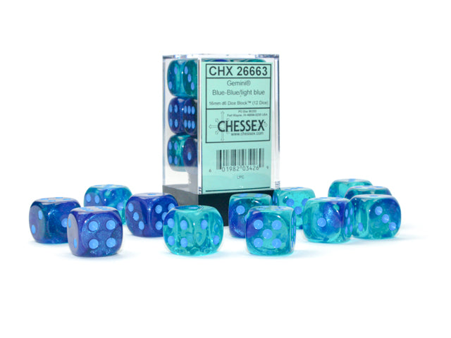 Chessex 16MM D6 Dice - Gemini Luminary - Blue-Blue/Light Blue