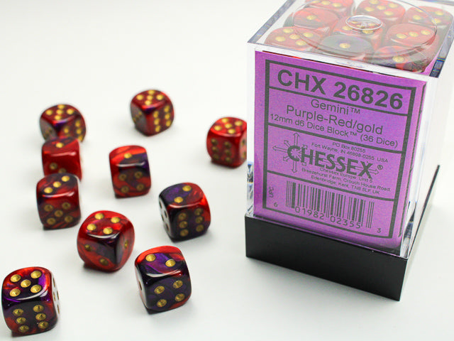 Chessex 12mm D6 Dice - Gemini - Blue-Purple/gold