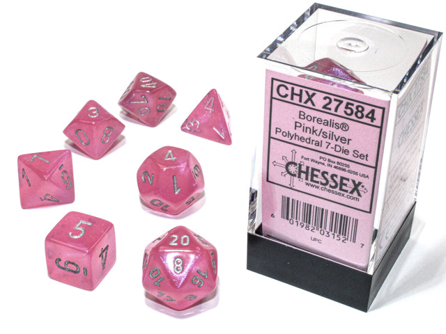 Chessex 7-Die Set - Borealis Luminary - Pink/silver