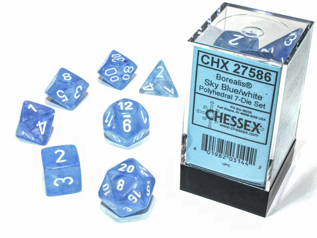 Chessex 7-Die Set - Borealis Luminary - Sky Blue/white