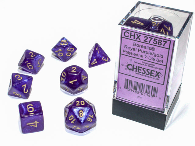 Chessex 7-Die Set - Borealis Luminary - Royal Purple/gold