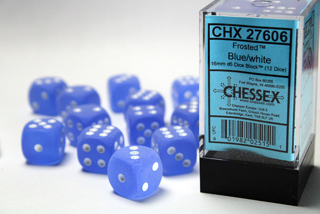 Chessex 16MM D6 Dice - Frosted - Blue/white
