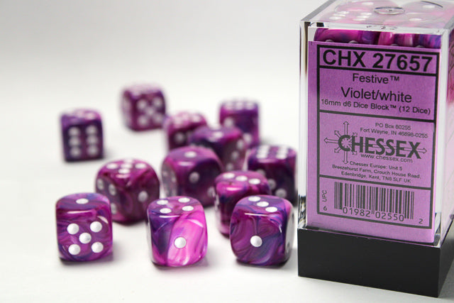 Chessex 16MM D6 Dice - Festive - Violet/White