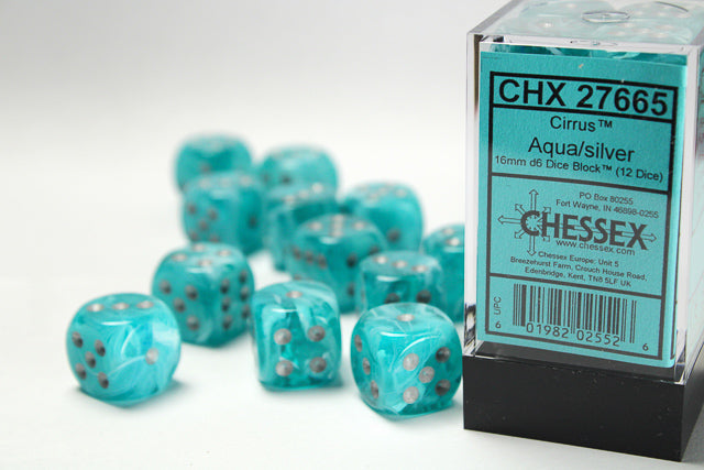 Chessex 16MM D6 Dice - Cirrus - Aqua/silver
