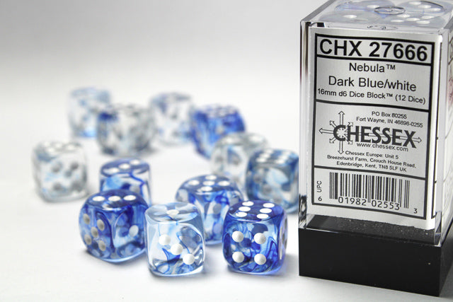 Chessex 16MM D6 Dice - Nebula - Dark Blue/White
