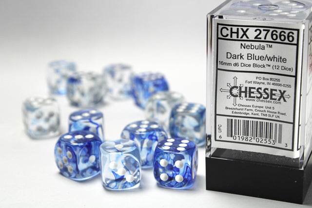 Chessex 16MM D6 Dice - Nebula - Dark Blue/white