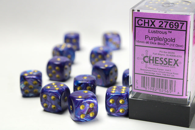 Chessex 16MM D6 Dice - Lustrous - Purple/Gold