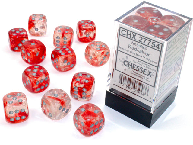 Chessex 16MM D6 Dice - Nebula Luminary - Red/silver