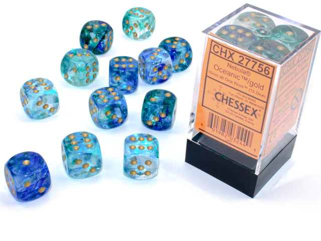 Chessex 16MM D6 Dice - Nebula Luminary - Oceanic/Gold