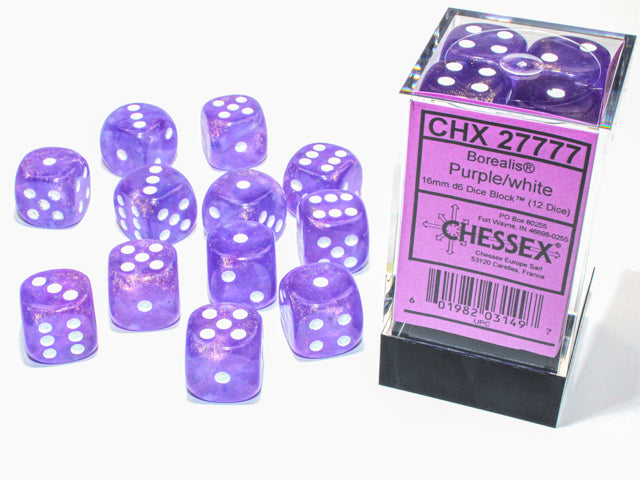 Chessex 16MM D6 Dice - Borealis Luminary - Purple/white