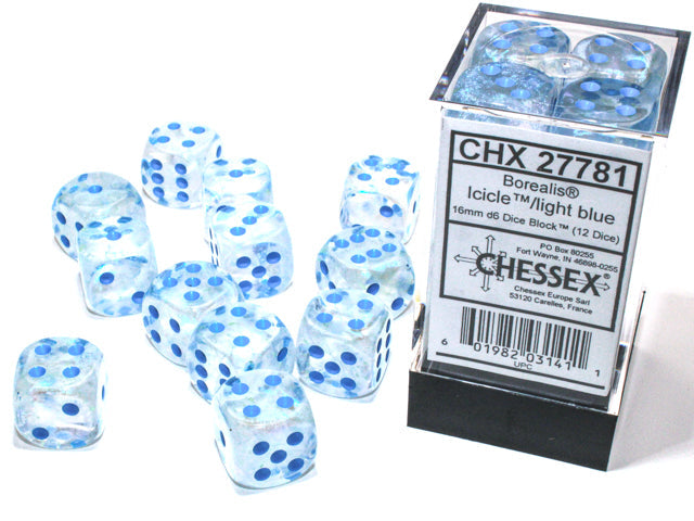 Chessex 16MM D6 Dice - Borealis Luminary - Icicle/Light Blue