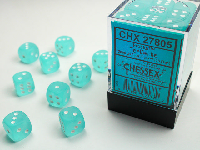 Chessex 12MM D6 Dice - Frosted - Teal/White