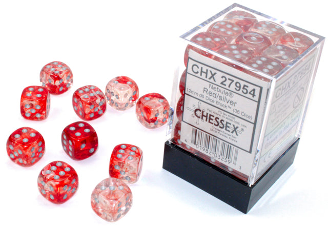 Chessex 12mm D6 Dice - Nebula Luminary - Red/Silver