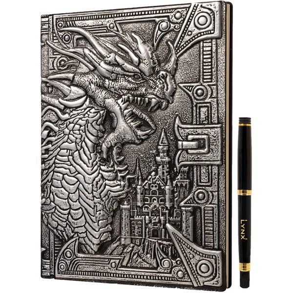 LYNX: 3D Faux-Leather Notebook - Silver Dragon