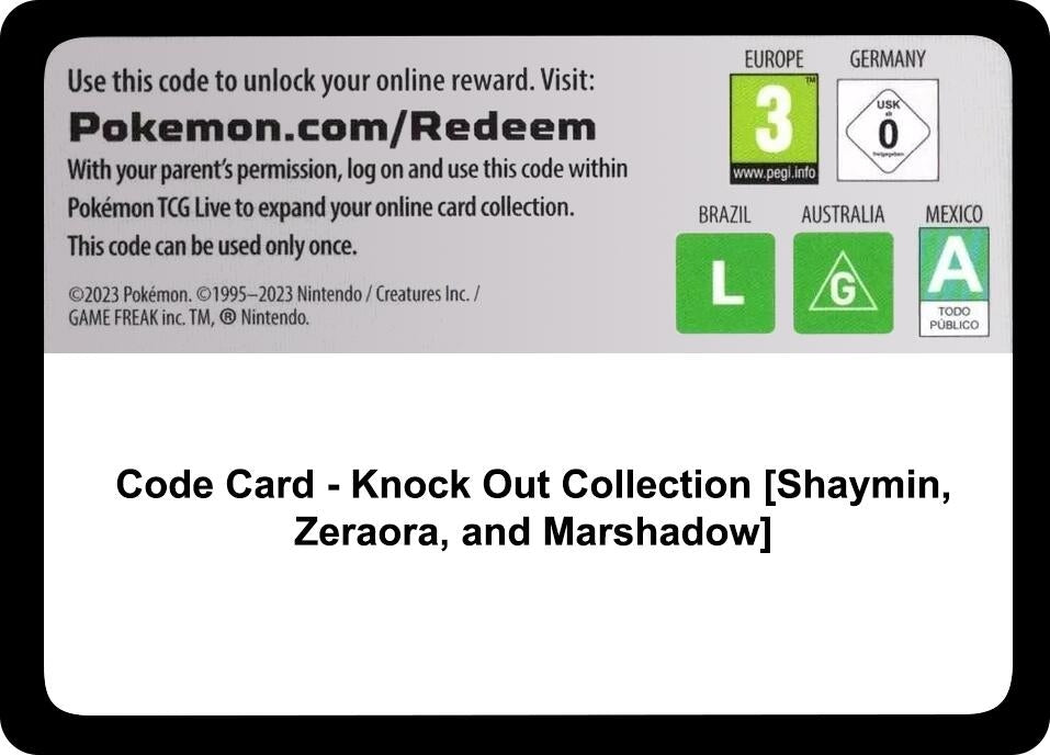 Image for Code Card - Knock Out Collection [Shaymin, Zeraora, and Marshadow] - Pokemon