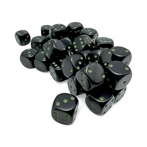 Chessex 12MM D6 Dice - Opaque - Black/Green