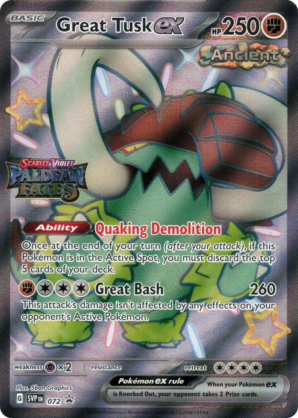Image for Great Tusk ex - 072 (Paldean Fates Stamped) (072) - Pokemon