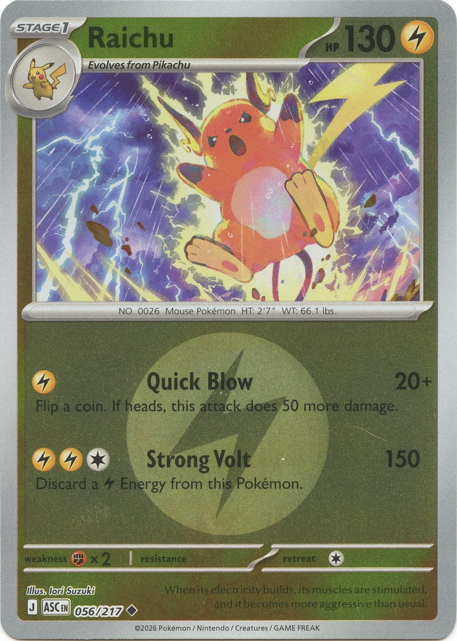 Image for Raichu (Energy Symbol Pattern) (056/217) (ASC) - Pokemon