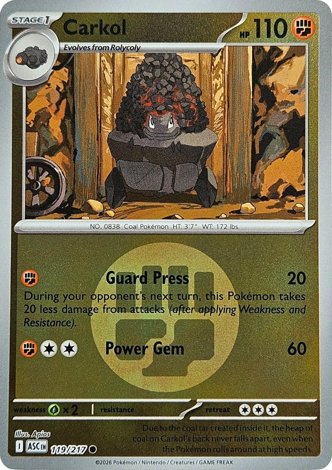 Image for Carkol (Energy Symbol Pattern) (119/217) (ASC) - Pokemon