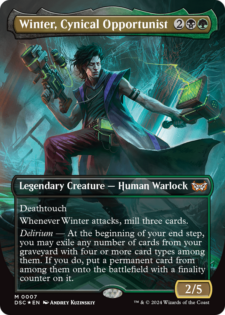 Winter, Cynical Opportunist (Borderless) [Duskmourn: House of Horror Commander]