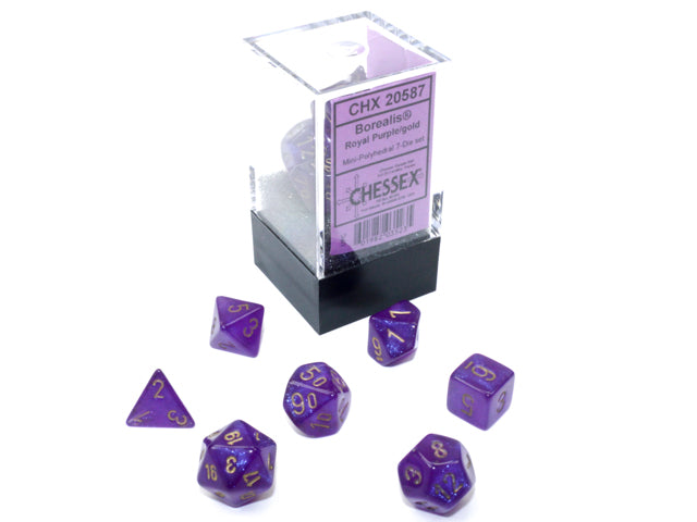 Chessex MINI 7-Die Set - Borealis - Royal Purple/Gold