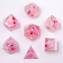 Hymgho Premium Gaming Captured Magic Sakura Cherry Blossom Hand Sanded Sharp Edge Resin 7 Set Dice