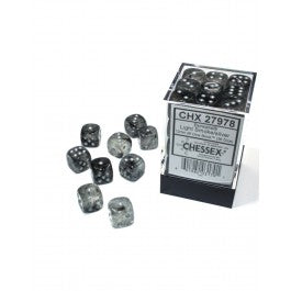 Chessex D6 Cube 12MM - Borealis Luminary - Light Smoke/Silver